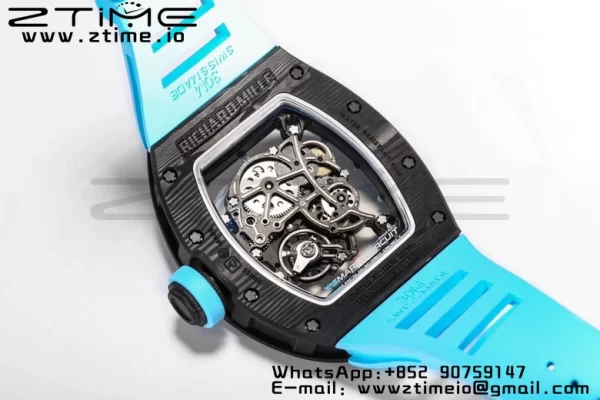 RICHARD MILLE RM055 NTPT BBR Factory Best Edition Skeleton Black Dial Blue Inside Frame on Blue Rubber Strap Clone RMUL2 V3 - Super Clone Watch | 1:1 Best Version