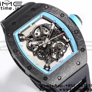RICHARD MILLE RM055 NTPT BBR Factory Best Edition Skeleton Black Dial Blue Inside Frame on Black Rubber Strap Clone RMUL2 V3 - Super Clone Watch | 1:1 Best Version