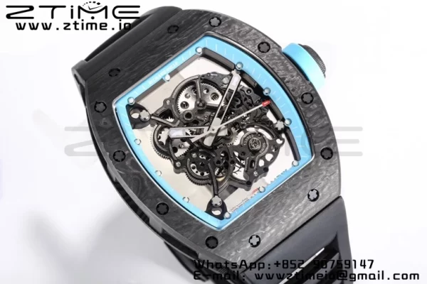 RICHARD MILLE RM055 NTPT BBR Factory Best Edition Skeleton Black Dial Blue Inside Frame on Black Rubber Strap Clone RMUL2 V3 - Super Clone Watch | 1:1 Best Version