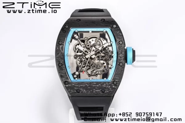 RICHARD MILLE RM055 NTPT BBR Factory Best Edition Skeleton Black Dial Blue Inside Frame on Black Rubber Strap Clone RMUL2 V3 - Super Clone Watch | 1:1 Best Version