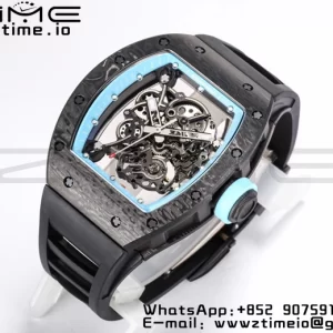 RICHARD MILLE RM055 NTPT BBR Factory Best Edition Skeleton Black Dial Blue Inside Frame on Black Rubber Strap Clone RMUL2 V3 - Super Clone Watch | 1:1 Best Version