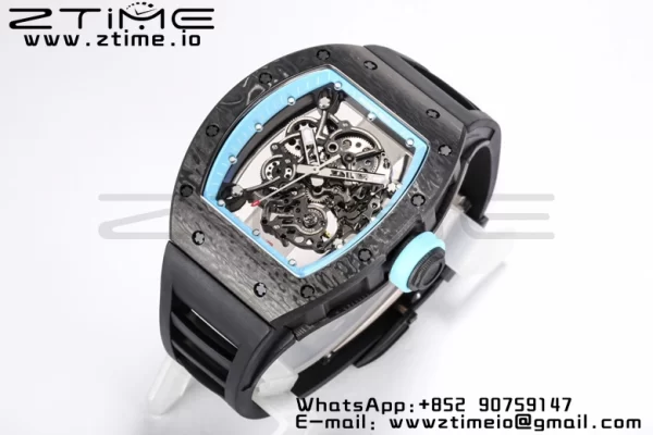 RICHARD MILLE RM055 NTPT BBR Factory Best Edition Skeleton Black Dial Blue Inside Frame on Black Rubber Strap Clone RMUL2 V3 - Super Clone Watch | 1:1 Best Version