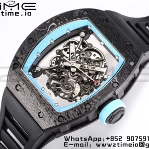 RICHARD MILLE RM055 NTPT BBR Factory Best Edition Skeleton Black Dial Blue Inside Frame on Black Rubber Strap Clone RMUL2 V3 - Super Clone Watch | 1:1 Best Version