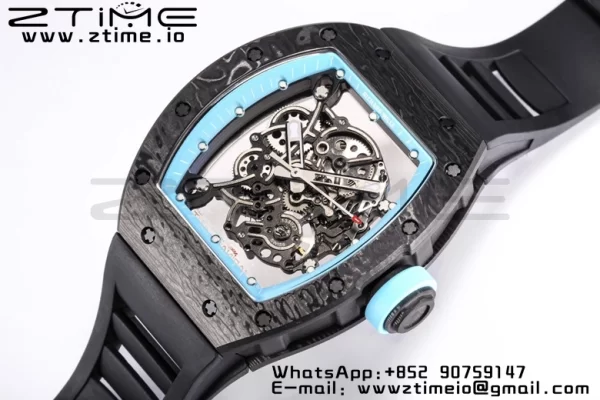 RICHARD MILLE RM055 NTPT BBR Factory Best Edition Skeleton Black Dial Blue Inside Frame on Black Rubber Strap Clone RMUL2 V3 - Super Clone Watch | 1:1 Best Version