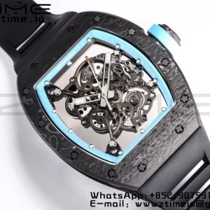 RICHARD MILLE RM055 NTPT BBR Factory Best Edition Skeleton Black Dial Blue Inside Frame on Black Rubber Strap Clone RMUL2 V3 - Super Clone Watch | 1:1 Best Version