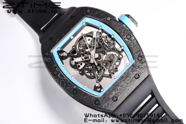 RICHARD MILLE RM055 NTPT BBR Factory Best Edition Skeleton Black Dial Blue Inside Frame on Black Rubber Strap Clone RMUL2 V3 - Super Clone Watch | 1:1 Best Version