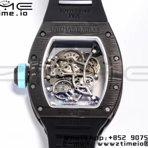 RICHARD MILLE RM055 NTPT BBR Factory Best Edition Skeleton Black Dial Blue Inside Frame on Black Rubber Strap Clone RMUL2 V3 - Super Clone Watch | 1:1 Best Version