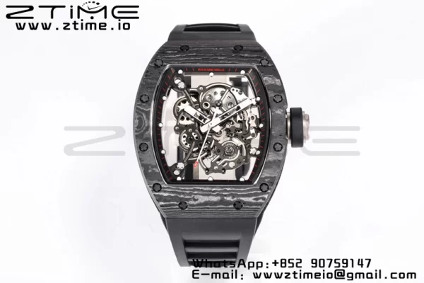 RICHARD MILLE RM055 NTPT BBRファクトリーベストエディション スケルトン ブラックダイヤル ブラックインサイドフレーム ブラックラバーストラップ クローン RMUL2 V3 - スーパークローンウォッチ｜1:1ベストバージョン