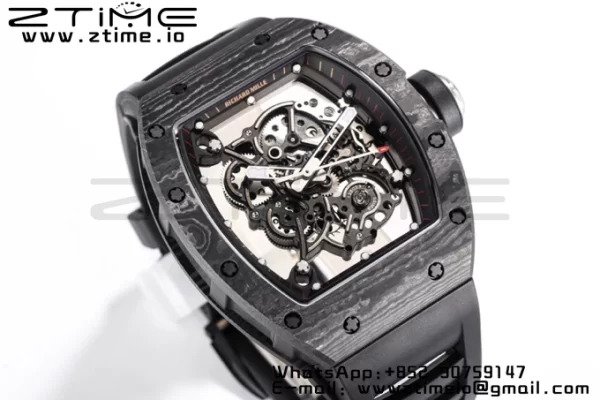 RICHARD MILLE RM055 NTPT BBRファクトリーベストエディション スケルトン ブラックダイヤル ブラックインサイドフレーム ブラックラバーストラップ クローン RMUL2 V3 - スーパークローンウォッチ｜1:1ベストバージョン
