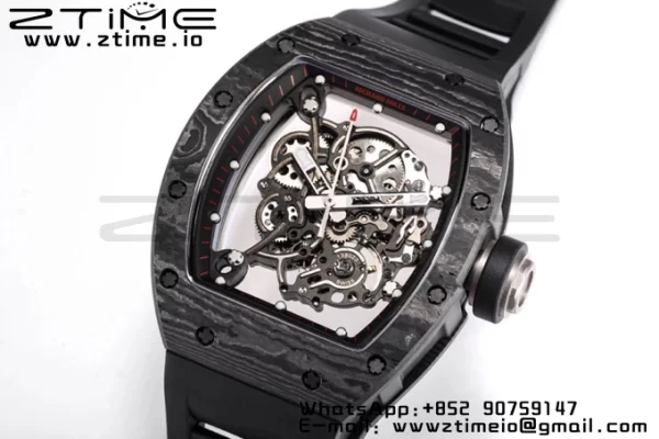 RICHARD MILLE RM055 NTPT BBRファクトリーベストエディション スケルトン ブラックダイヤル ブラックインサイドフレーム ブラックラバーストラップ クローン RMUL2 V3 - スーパークローンウォッチ｜1:1ベストバージョン