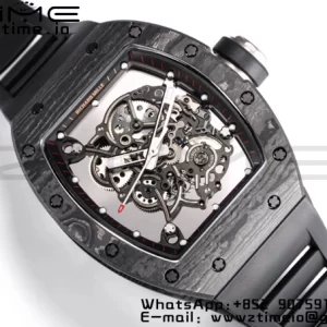 RICHARD MILLE RM055 NTPT BBRファクトリーベストエディション スケルトン ブラックダイヤル ブラックインサイドフレーム ブラックラバーストラップ クローン RMUL2 V3 - スーパークローンウォッチ｜1:1ベストバージョン