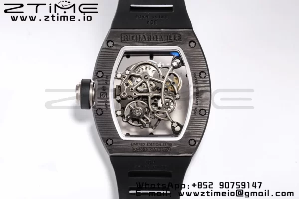 RICHARD MILLE RM055 NTPT BBRファクトリーベストエディション スケルトン ブラックダイヤル ブラックインサイドフレーム ブラックラバーストラップ クローン RMUL2 V3 - スーパークローンウォッチ｜1:1ベストバージョン