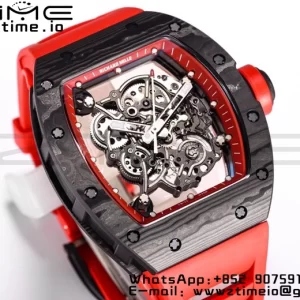 RICHARD MILLE RM055 NTPT BBRファクトリーベストエディション スケルトン ブラックダイヤル レッドインサイドフレーム レッドラバーストラップ クローン RMUL2 V3 - スーパークローンウォッチ｜1:1ベストバージョン