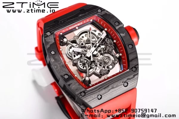 RICHARD MILLE RM055 NTPT BBRファクトリーベストエディション スケルトン ブラックダイヤル レッドインサイドフレーム レッドラバーストラップ クローン RMUL2 V3 - スーパークローンウォッチ｜1:1ベストバージョン