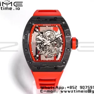 RICHARD MILLE RM055 NTPT BBR Factory Best Edition Skeleton Black Dial Red Inside Frame on Red Rubber Strap Clone RMUL2 V3 - Super Clone Watch | 1:1 Best Version