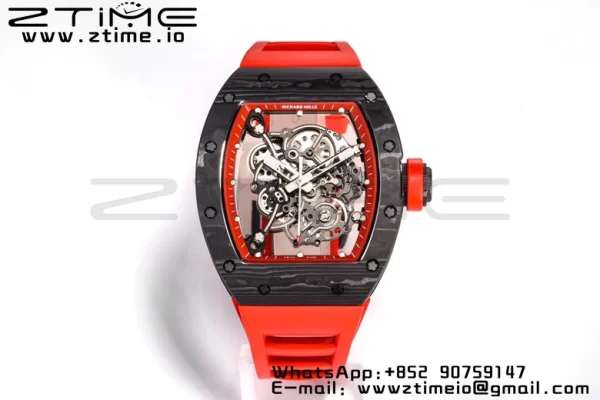 RICHARD MILLE RM055 NTPT BBRファクトリーベストエディション スケルトン ブラックダイヤル レッドインサイドフレーム レッドラバーストラップ クローン RMUL2 V3 - スーパークローンウォッチ｜1:1ベストバージョン