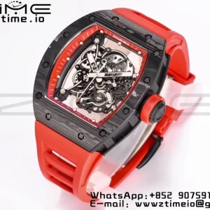RICHARD MILLE RM055 NTPT BBRファクトリーベストエディション スケルトン ブラックダイヤル レッドインサイドフレーム レッドラバーストラップ クローン RMUL2 V3 - スーパークローンウォッチ｜1:1ベストバージョン
