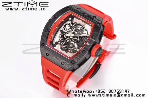 RICHARD MILLE RM055 NTPT BBRファクトリーベストエディション スケルトン ブラックダイヤル レッドインサイドフレーム レッドラバーストラップ クローン RMUL2 V3 - スーパークローンウォッチ｜1:1ベストバージョン