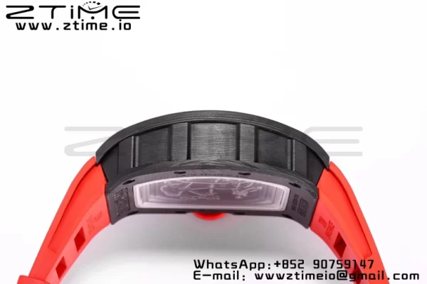 RICHARD MILLE RM055 NTPT BBRファクトリーベストエディション スケルトン ブラックダイヤル レッドインサイドフレーム レッドラバーストラップ クローン RMUL2 V3 - スーパークローンウォッチ｜1:1ベストバージョン