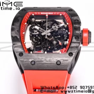 RICHARD MILLE RM055 NTPT BBRファクトリーベストエディション スケルトン ブラックダイヤル レッドインサイドフレーム レッドラバーストラップ クローン RMUL2 V3 - スーパークローンウォッチ｜1:1ベストバージョン