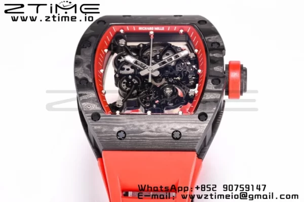 RICHARD MILLE RM055 NTPT BBRファクトリーベストエディション スケルトン ブラックダイヤル レッドインサイドフレーム レッドラバーストラップ クローン RMUL2 V3 - スーパークローンウォッチ｜1:1ベストバージョン