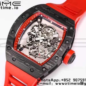 RICHARD MILLE RM055 NTPT BBRファクトリーベストエディション スケルトン ブラックダイヤル レッドインサイドフレーム レッドラバーストラップ クローン RMUL2 V3 - スーパークローンウォッチ｜1:1ベストバージョン