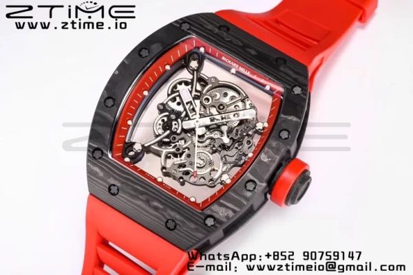 RICHARD MILLE RM055 NTPT BBRファクトリーベストエディション スケルトン ブラックダイヤル レッドインサイドフレーム レッドラバーストラップ クローン RMUL2 V3 - スーパークローンウォッチ｜1:1ベストバージョン