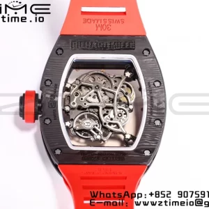 RICHARD MILLE RM055 NTPT BBRファクトリーベストエディション スケルトン ブラックダイヤル レッドインサイドフレーム レッドラバーストラップ クローン RMUL2 V3 - スーパークローンウォッチ｜1:1ベストバージョン