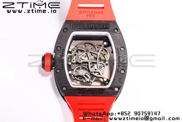 RICHARD MILLE RM055 NTPT BBRファクトリーベストエディション スケルトン ブラックダイヤル レッドインサイドフレーム レッドラバーストラップ クローン RMUL2 V3 - スーパークローンウォッチ｜1:1ベストバージョン