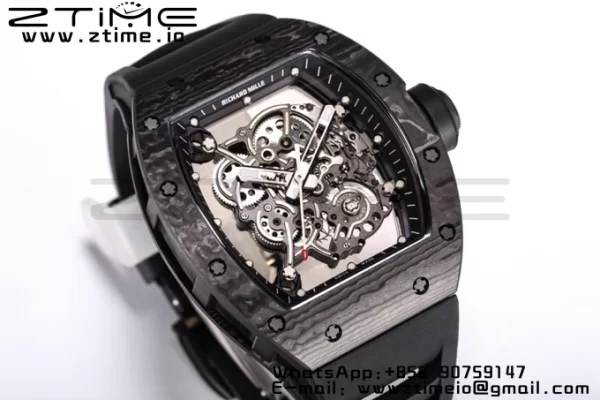 RICHARD MILLE RM055 NTPT BBR Factory Best Edition Skeleton Black Dial Black Inside Frame on Black Rubber Strap Clone RMUL2 V3 - Super Clone Watch | 1:1 Best Version