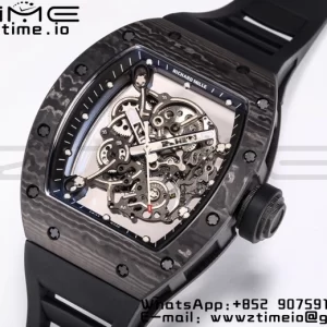 RICHARD MILLE RM055 NTPT BBR Factory Best Edition Skeleton Black Dial Black Inside Frame on Black Rubber Strap Clone RMUL2 V3 - Super Clone Watch | 1:1 Best Version