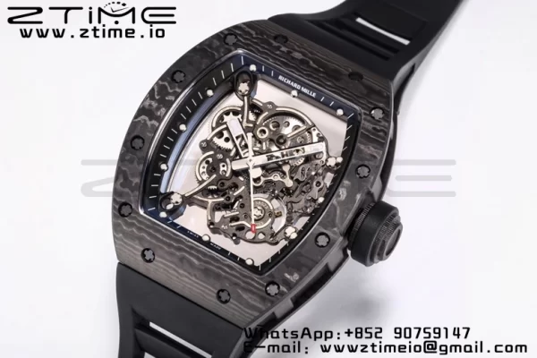 RICHARD MILLE RM055 NTPT BBR Factory Best Edition Skeleton Black Dial Black Inside Frame on Black Rubber Strap Clone RMUL2 V3 - Super Clone Watch | 1:1 Best Version