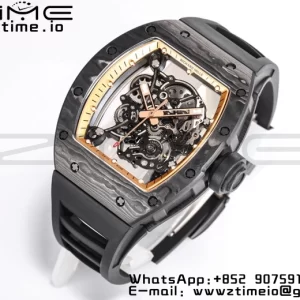 RICHARD MILLE RM055 NTPT BBR Factory Best Edition Scheletro Quadrante Nero Telaio Interno Oro su Cinturino in Gomma Nera Clone RMUL2 V3 - Orologio Super Clone | 1:1 Migliore Versione