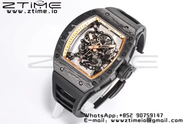 RICHARD MILLE RM055 NTPT BBR Factory Best Edition Scheletro Quadrante Nero Telaio Interno Oro su Cinturino in Gomma Nera Clone RMUL2 V3 - Orologio Super Clone | 1:1 Migliore Versione