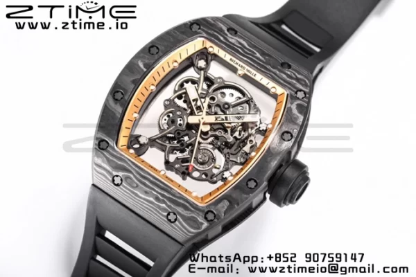 RICHARD MILLE RM055 NTPT BBR Factory Best Edition Scheletro Quadrante Nero Telaio Interno Oro su Cinturino in Gomma Nera Clone RMUL2 V3 - Orologio Super Clone | 1:1 Migliore Versione