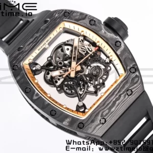 RICHARD MILLE RM055 NTPT BBR Factory Best Edition Scheletro Quadrante Nero Telaio Interno Oro su Cinturino in Gomma Nera Clone RMUL2 V3 - Orologio Super Clone | 1:1 Migliore Versione