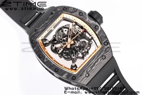 RICHARD MILLE RM055 NTPT BBR Factory Best Edition Scheletro Quadrante Nero Telaio Interno Oro su Cinturino in Gomma Nera Clone RMUL2 V3 - Orologio Super Clone | 1:1 Migliore Versione