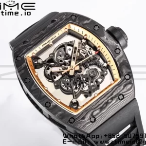 RICHARD MILLE RM055 NTPT BBR Factory Best Edition Scheletro Quadrante Nero Telaio Interno Oro su Cinturino in Gomma Nera Clone RMUL2 V3 - Orologio Super Clone | 1:1 Migliore Versione