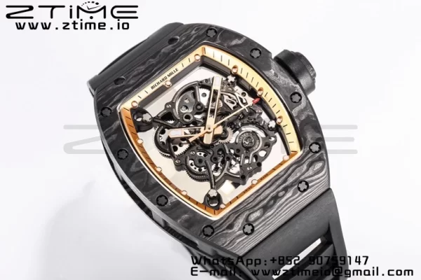 RICHARD MILLE RM055 NTPT BBR Factory Best Edition Scheletro Quadrante Nero Telaio Interno Oro su Cinturino in Gomma Nera Clone RMUL2 V3 - Orologio Super Clone | 1:1 Migliore Versione