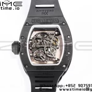 RICHARD MILLE RM055 NTPT BBR Factory Best Edition Scheletro Quadrante Nero Telaio Interno Oro su Cinturino in Gomma Nera Clone RMUL2 V3 - Orologio Super Clone | 1:1 Migliore Versione