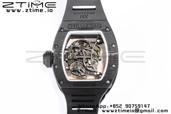 RICHARD MILLE RM055 NTPT BBR Factory Best Edition Scheletro Quadrante Nero Telaio Interno Oro su Cinturino in Gomma Nera Clone RMUL2 V3 - Orologio Super Clone | 1:1 Migliore Versione