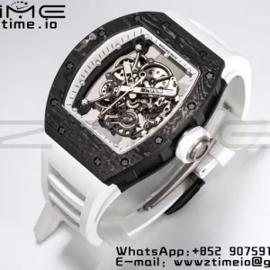 RICHARD MILLE RM055 NTPT BBR Factory Best Edition Skeleton Black Dial White Inside Frame on White Rubber Strap Clone RMUL2 V3 - Super Clone Watch | 1:1 Best Version