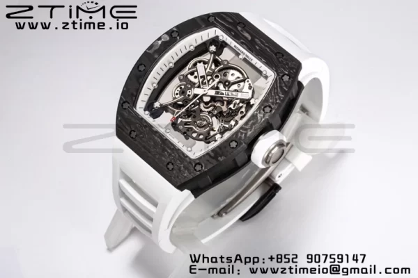 RICHARD MILLE RM055 NTPT BBR Factory Best Edition Skeleton Black Dial White Inside Frame on White Rubber Strap Clone RMUL2 V3 - Super Clone Watch | 1:1 Best Version