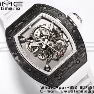 RICHARD MILLE RM055 NTPT BBR Factory Best Edition Skeleton Black Dial White Inside Frame on White Rubber Strap Clone RMUL2 V3 - Super Clone Watch | 1:1 Best Version
