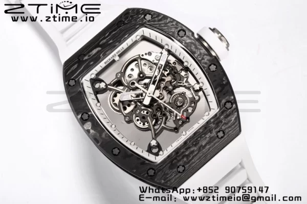 RICHARD MILLE RM055 NTPT BBR Factory Best Edition Skeleton Black Dial White Inside Frame on White Rubber Strap Clone RMUL2 V3 - Super Clone Watch | 1:1 Best Version