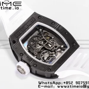 RICHARD MILLE RM055 NTPT BBR Factory Best Edition Skeleton Black Dial White Inside Frame on White Rubber Strap Clone RMUL2 V3 - Super Clone Watch | 1:1 Best Version