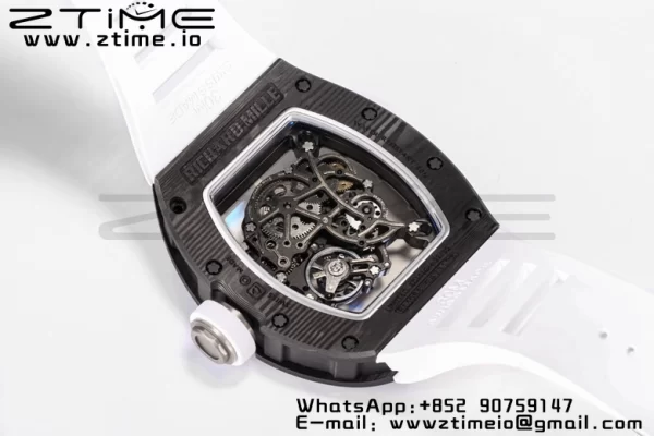 RICHARD MILLE RM055 NTPT BBR Factory Best Edition Skeleton Black Dial White Inside Frame on White Rubber Strap Clone RMUL2 V3 - Super Clone Watch | 1:1 Best Version
