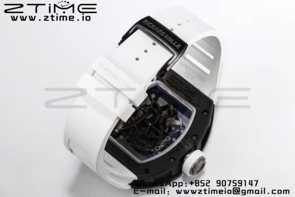 RICHARD MILLE RM055 NTPT BBR Factory Best Edition Skeleton Black Dial White Inside Frame on White Rubber Strap Clone RMUL2 V3 - Super Clone Watch | 1:1 Best Version