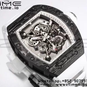 RICHARD MILLE RM055 NTPT BBR Factory Best Edition Skeleton Black Dial White Inside Frame on White Rubber Strap Clone RMUL2 V3 - Super Clone Watch | 1:1 Best Version