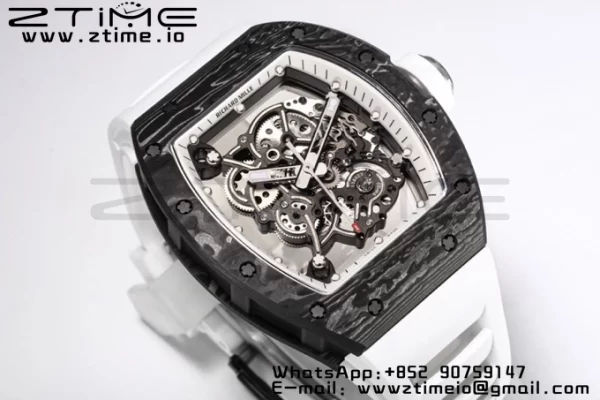 RICHARD MILLE RM055 NTPT BBR Factory Best Edition Skeleton Black Dial White Inside Frame on White Rubber Strap Clone RMUL2 V3 - Super Clone Watch | 1:1 Best Version